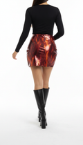 High-Gloss Mini Skirt in Electric Flame